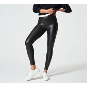 SPANX Black Faux Leather Leggings (Size Large)